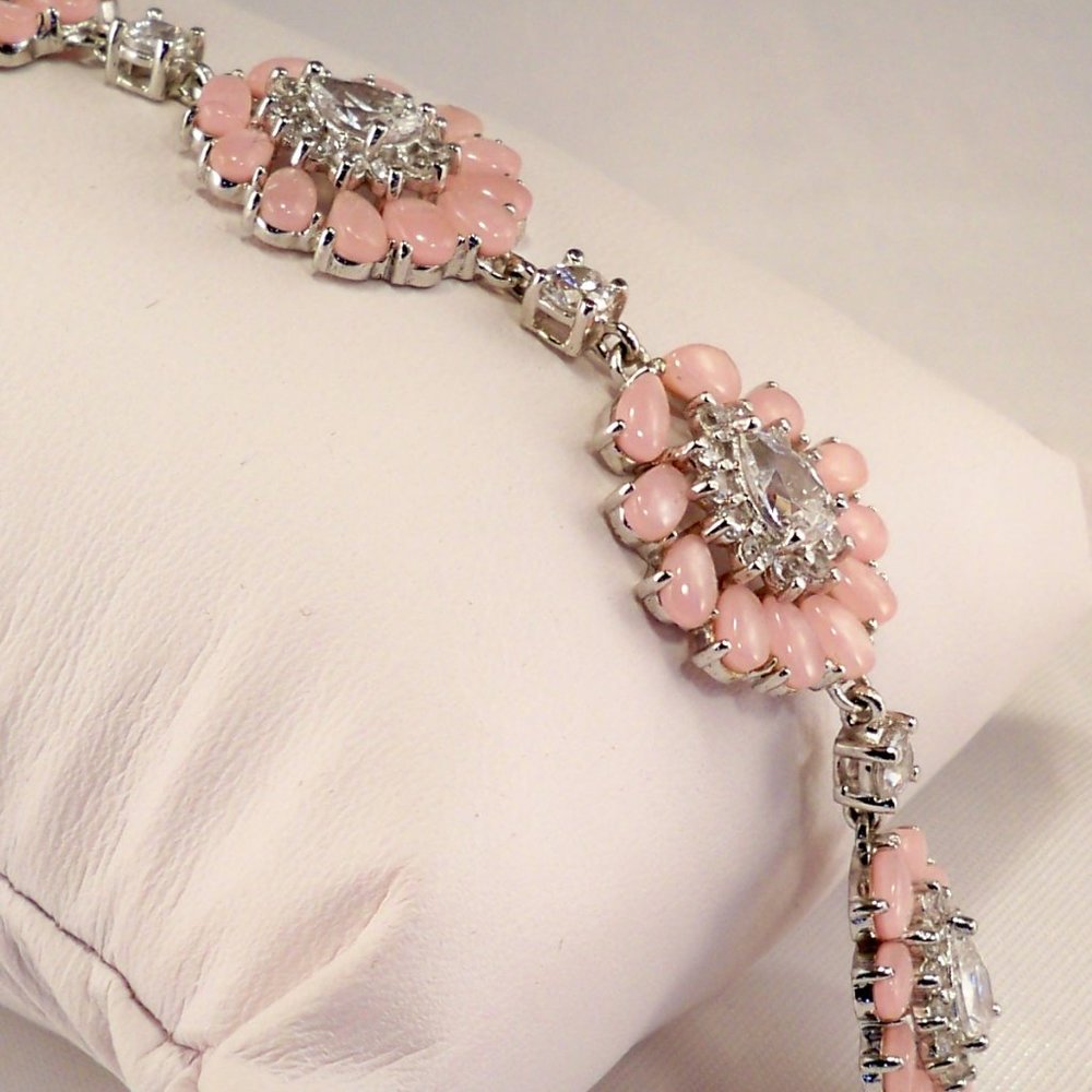 NEW Lite Pink *Calcite & Cubic Zirconias Silver DESIGNER Bracelet